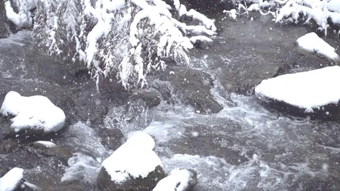 Winter scene slow motion waterfall Stock Footage 82978724