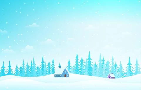Winter Scene Snow Landscape with Pine Trees Mountain Vector Illustration 스톡 일러스트