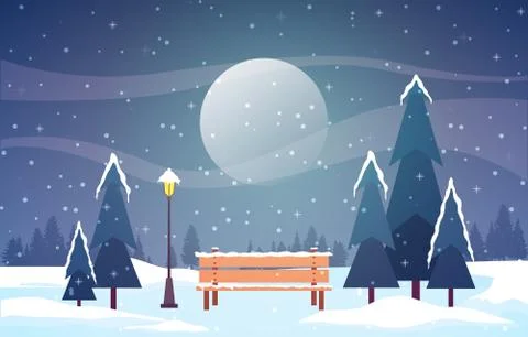 Winter Scene Snow Landscape with Pine Trees Mountain Vector Illustration Illustrazione stock