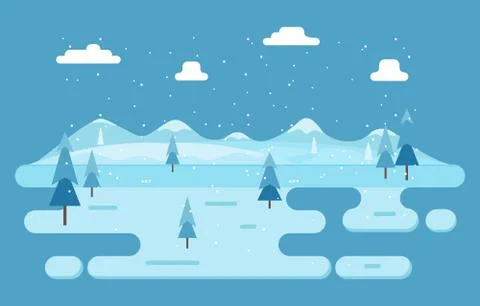 Winter Scene Snow Landscape with Pine Trees Mountain Simple Illustration Stock Illustration