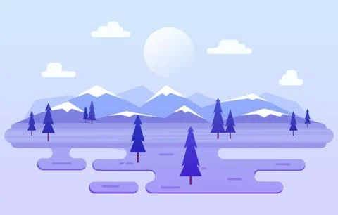Winter Scene Snow Landscape with Pine Trees Mountain Simple Illustration Stock Illustration