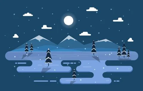 Winter Scene Snow Landscape with Pine Trees Mountain Simple Illustration Stock Illustration