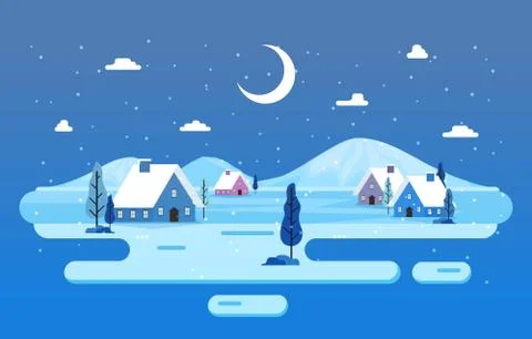 Winter Scene Snow Landscape with Pine Trees Mountain Simple Illustration Stock Illustration