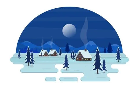 Winter Scene Snow Landscape with Pine Trees Mountain Simple Illustration Stock Illustration