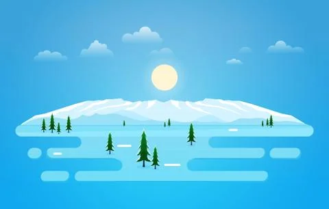 Winter Scene Snow Landscape with Pine Trees Mountain Simple Illustration Stock Illustration