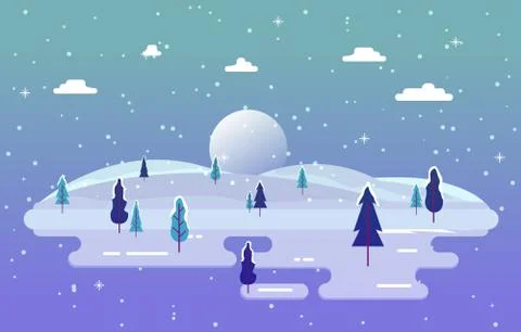 Winter Scene Snow Landscape with Pine Trees Mountain Simple Illustration Stock Illustration