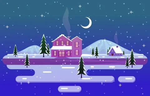 Winter Scene Snow Landscape with Pine Trees Mountain Simple Illustration Stock Illustration