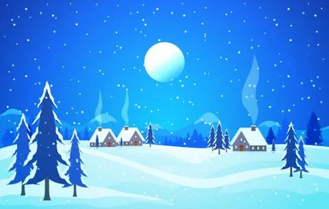 Winter Scene Snow Landscape with Pine Trees Mountain Vector Illustration イラスト素材
