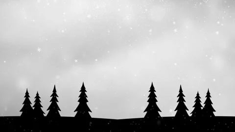 Winter scene with tree landscape silhouette snowfall loop animation Stock Footage 338306041