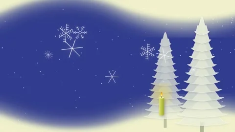 Winter Scene With Trees, Snowflakes, and Candle Видео 331035542