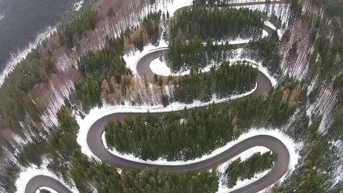 Winter scenery passage road traversing mountains , aerial view Stock-Footage 71847752