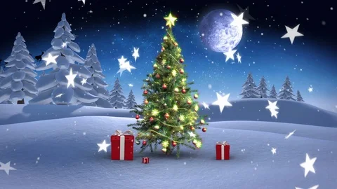 Winter scenery with snowfall and Santa Claus Stock Footage 117425825