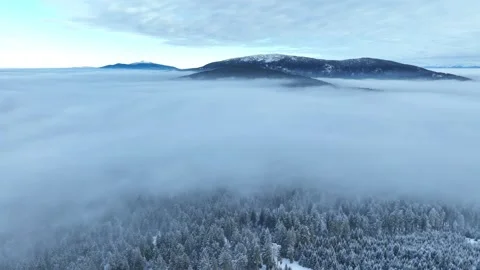 Winter Sea of Clouds Aerial View Stock Footage 335526116