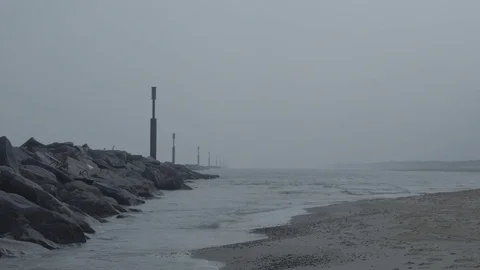 Winter Sea Defence Reefs Stock Footage 84030951
