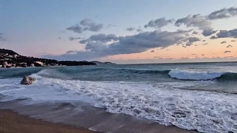 Winter Sea Waves at Sunset Light Video stock 326352336