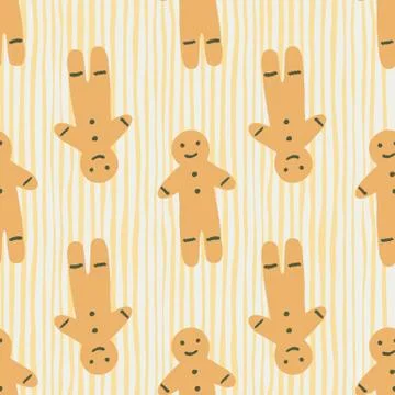 Winter seamless doodle pattern with gingerbread man hand drawn cookies silhou Stock Illustration