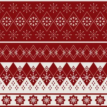 Winter seamless geometric ornament of rhombuses and snowflakes Stock Illustration