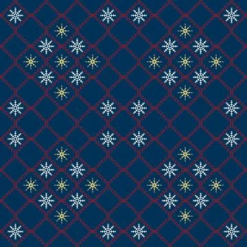 Winter seamless ornament of snowflakes and lattice of twisted squares Stock Illustration