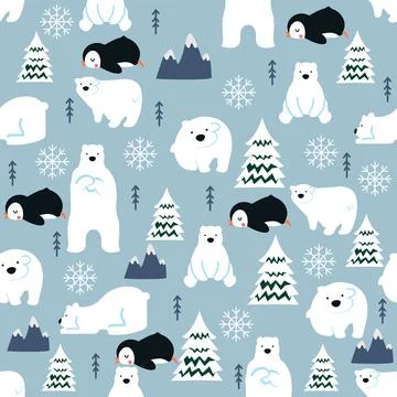 Winter seamless pattern with animals Stock Illustration
