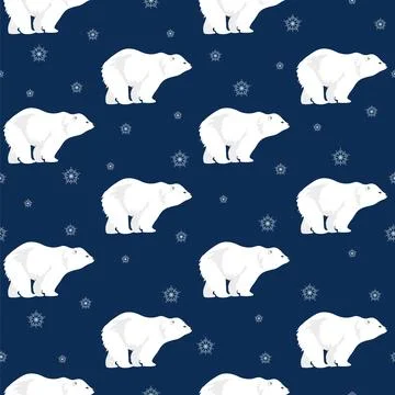 Winter seamless pattern with bear and snowflakes. Christmas pattern Stock Illustration