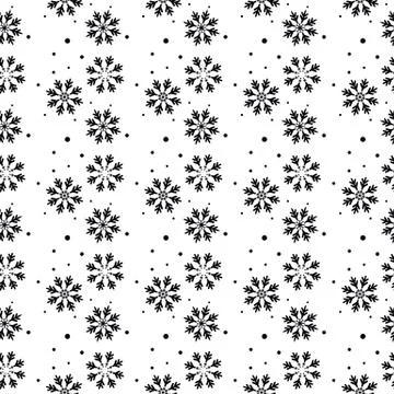 Winter seamless pattern with black snowflakes and dots on white background. N Illustrazione stock