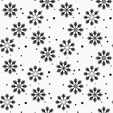 Winter seamless pattern with black snowflakes and dots on white background. N Illustrazione stock