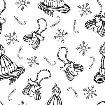 Winter seamless pattern black on white background Stock Illustration