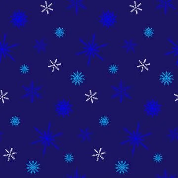 Winter seamless pattern. Blue and white doodle snowflakes on dark blue back.. Stock-Illustration