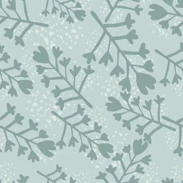 Winter seamless pattern in blue colors. Flowers and branches silhouettes with Stock Illustration