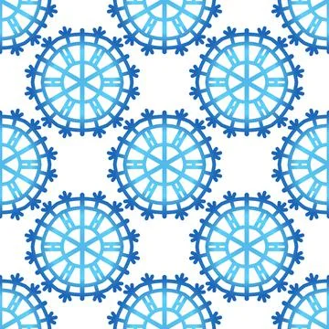 Winter seamless pattern with blue gradient snowflakes on white background Stock Illustration