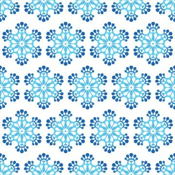 Winter seamless pattern with blue gradient snowflakes on white background Stock Illustration