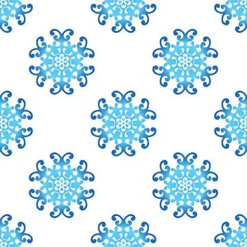 Winter seamless pattern with blue gradient snowflakes on white background 스톡 일러스트
