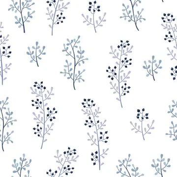 WInter seamless pattern with blue plants and flowers. Stock Illustration