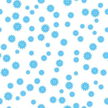Winter seamless pattern with blue snowflakes on white background. Vector Stock Illustration