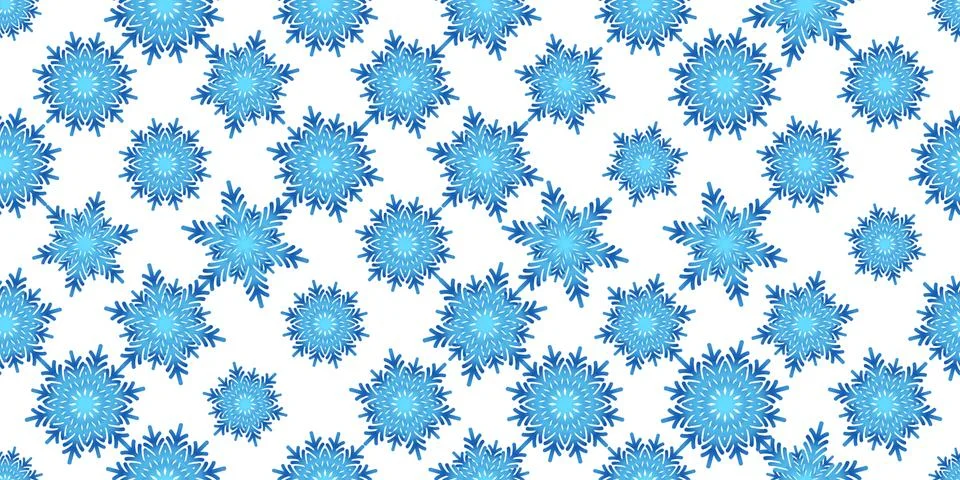 Winter seamless pattern with blue snowflakes on white background. Vector 스톡 일러스트