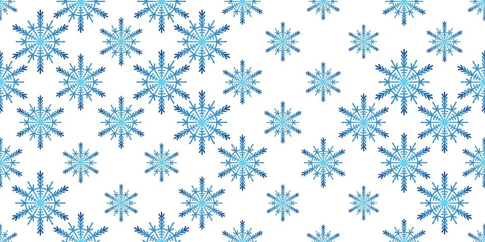 Winter seamless pattern with blue snowflakes on white background. Vector Stock Illustration