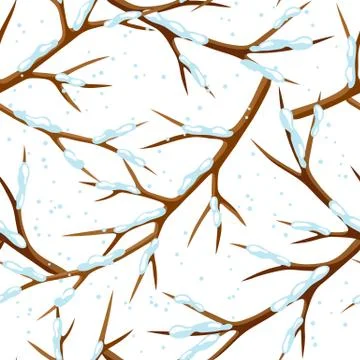 Winter seamless pattern with branches of tree and snow. Seasonal illustration Illustrazione stock