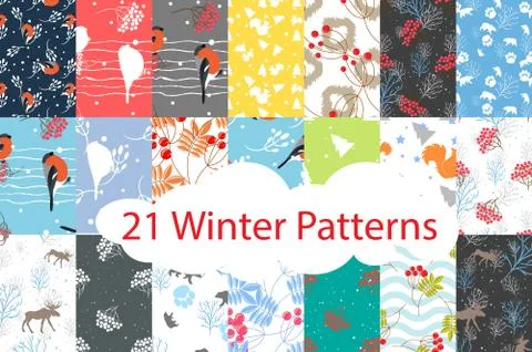Winter seamless pattern bundle set Stock Illustration