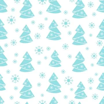 Winter seamless pattern with Christmas tree in origami form and snowflakes. 스톡 일러스트