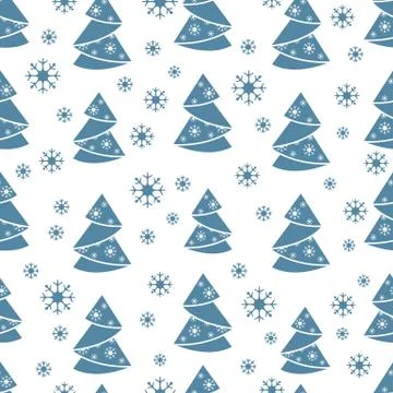 Winter seamless pattern with Christmas tree in origami form and snowflakes. Illustrazione stock