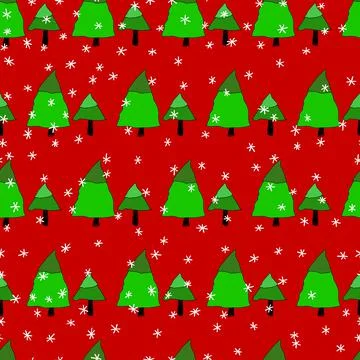 Winter seamless pattern with Christmas tree and snowflakes on color background Illustrazione stock