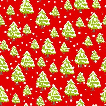 Winter seamless pattern with Christmas tree and snowflakes on color background Stock Illustration