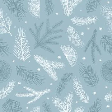 Winter seamless pattern with Christmas tree branches and berries. Vector 스톡 일러스트