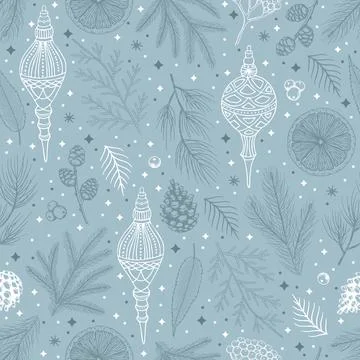 Winter seamless pattern with Christmas tree branches and berries. Vector Illustrazione stock