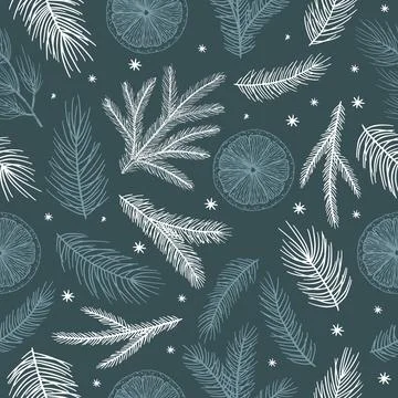 Winter seamless pattern with Christmas tree branches and berries. Vector Illustrazione stock