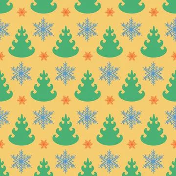 Winter seamless pattern with christmas tree and snowflake, cute decoration fo Stock Illustration