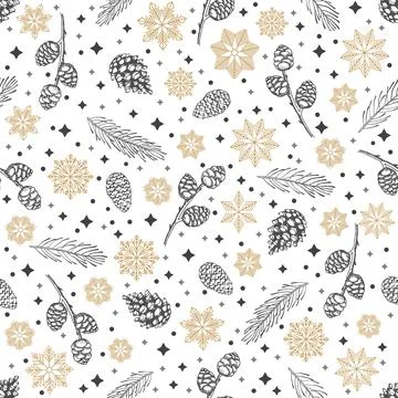 Winter seamless pattern with Christmas tree branches and berries. Vector Illustrazione stock