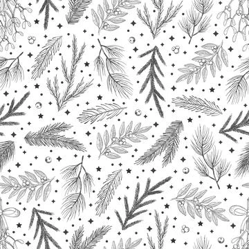 Winter seamless pattern with Christmas tree branches and berries. Vector イラスト素材