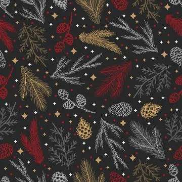 Winter seamless pattern with Christmas tree branches and berries. Vector イラスト素材