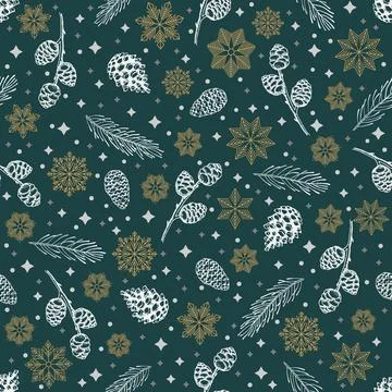 Winter seamless pattern with Christmas tree branches and berries. Vector 스톡 일러스트
